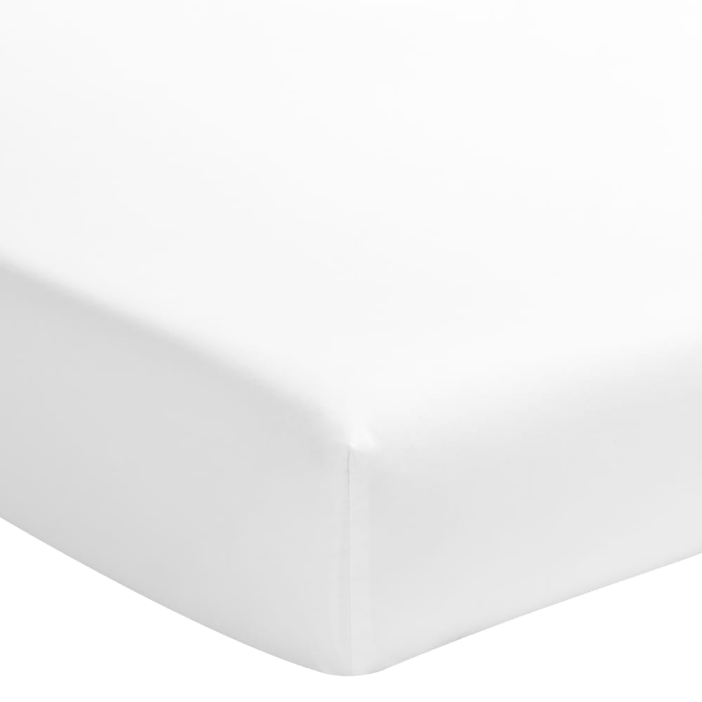 Drap housse uni en satin de coton blanc 140x190 — vue 3