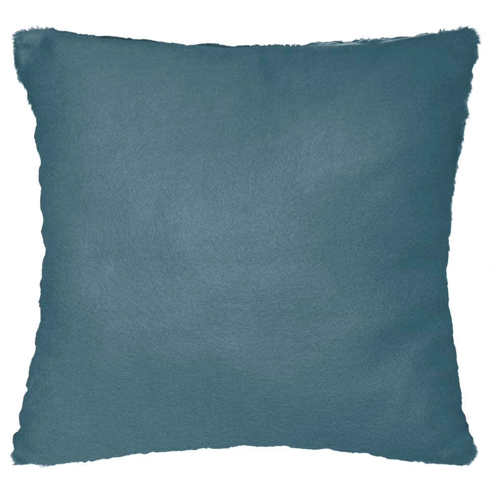 Coussin déhoussable - effet imitation fourrure polyester bleu canard - Maisons du Monde
