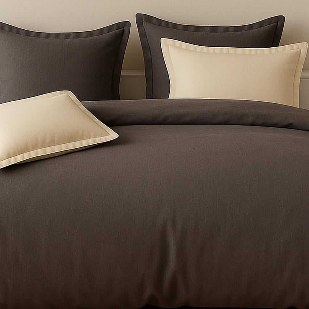Taie d'oreiller percale de coton marron 50x70 cm - Maisons du Monde