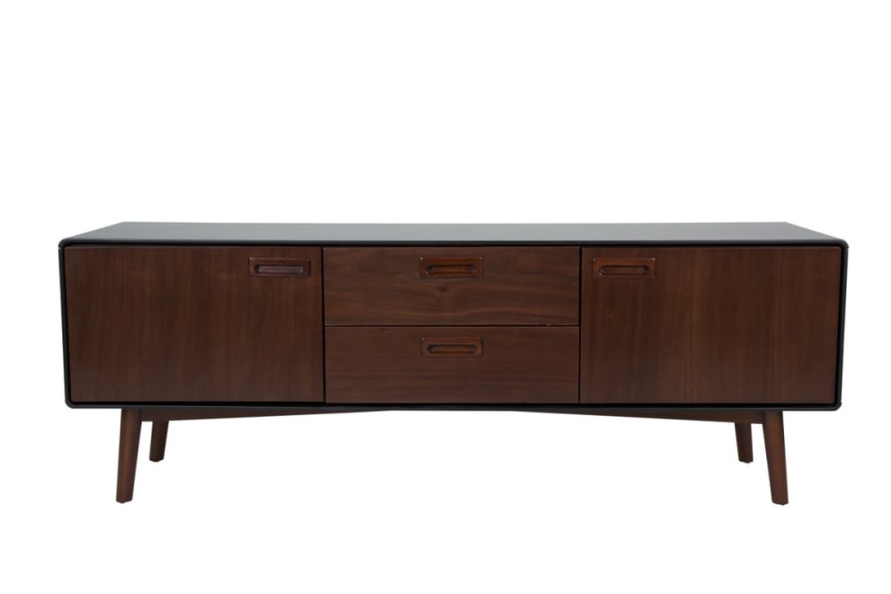 Mueble de tv bajo de madera chapado en nogal