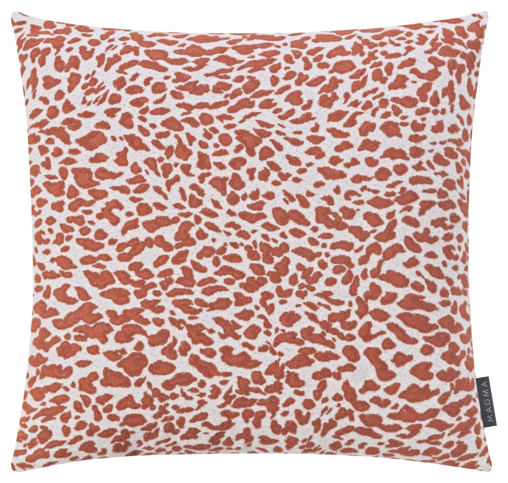 Housse de coussin jacquard motif léopard rouille 50x50