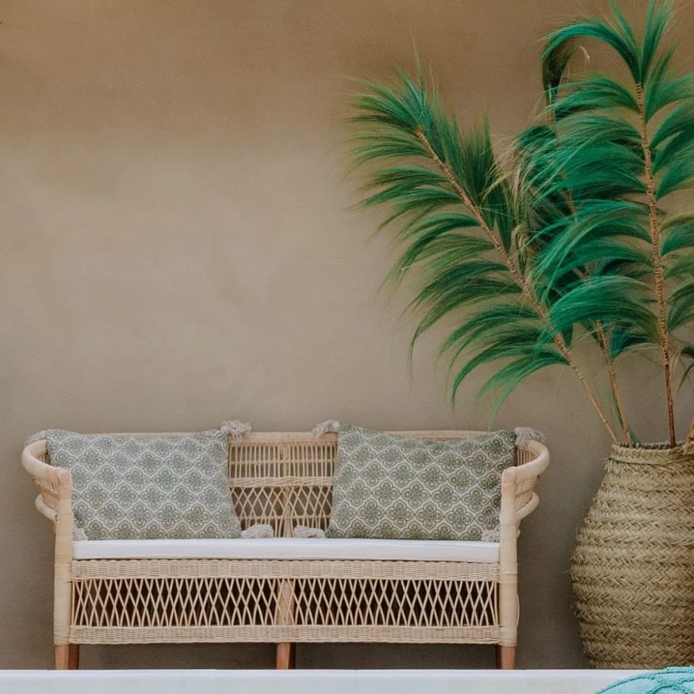 Banquette naturelle en rotin et teck 80x160x67