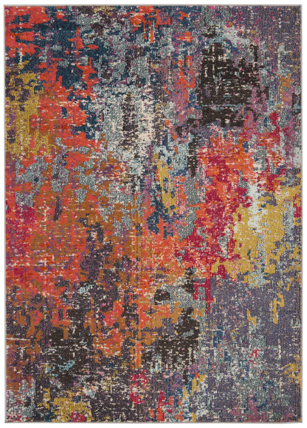 Tapis bohème chic en polypropylène bleu/orange, 122 x 170 cm