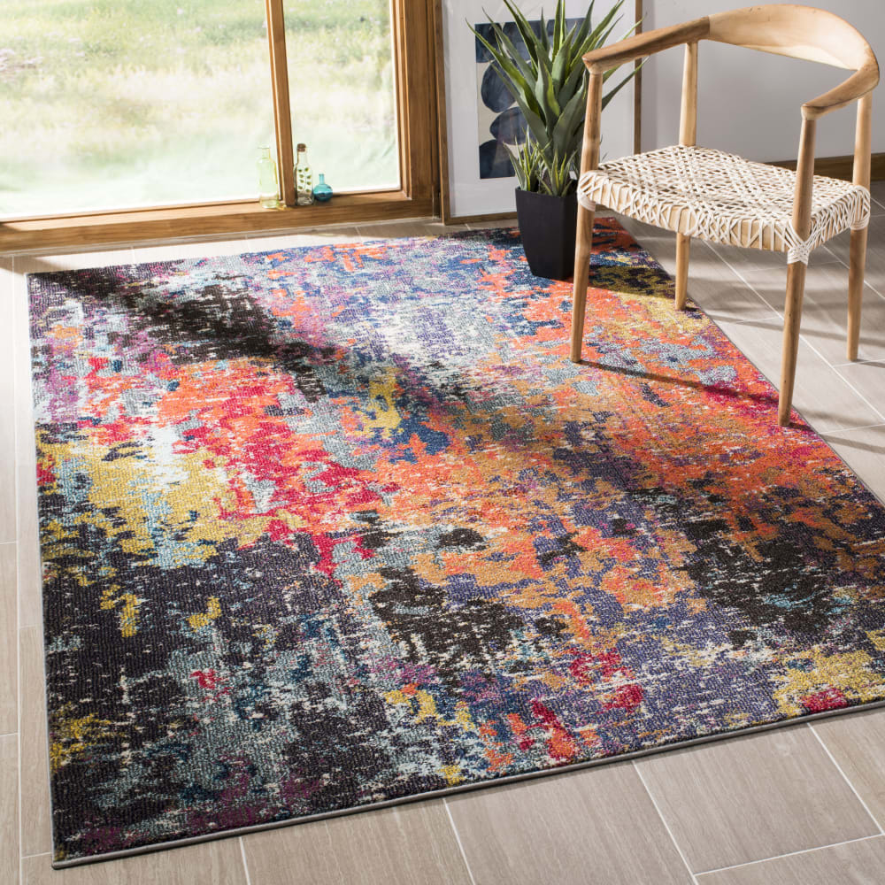 Tapis bohème chic en polypropylène bleu/orange, 122 x 170 cm — vue 3
