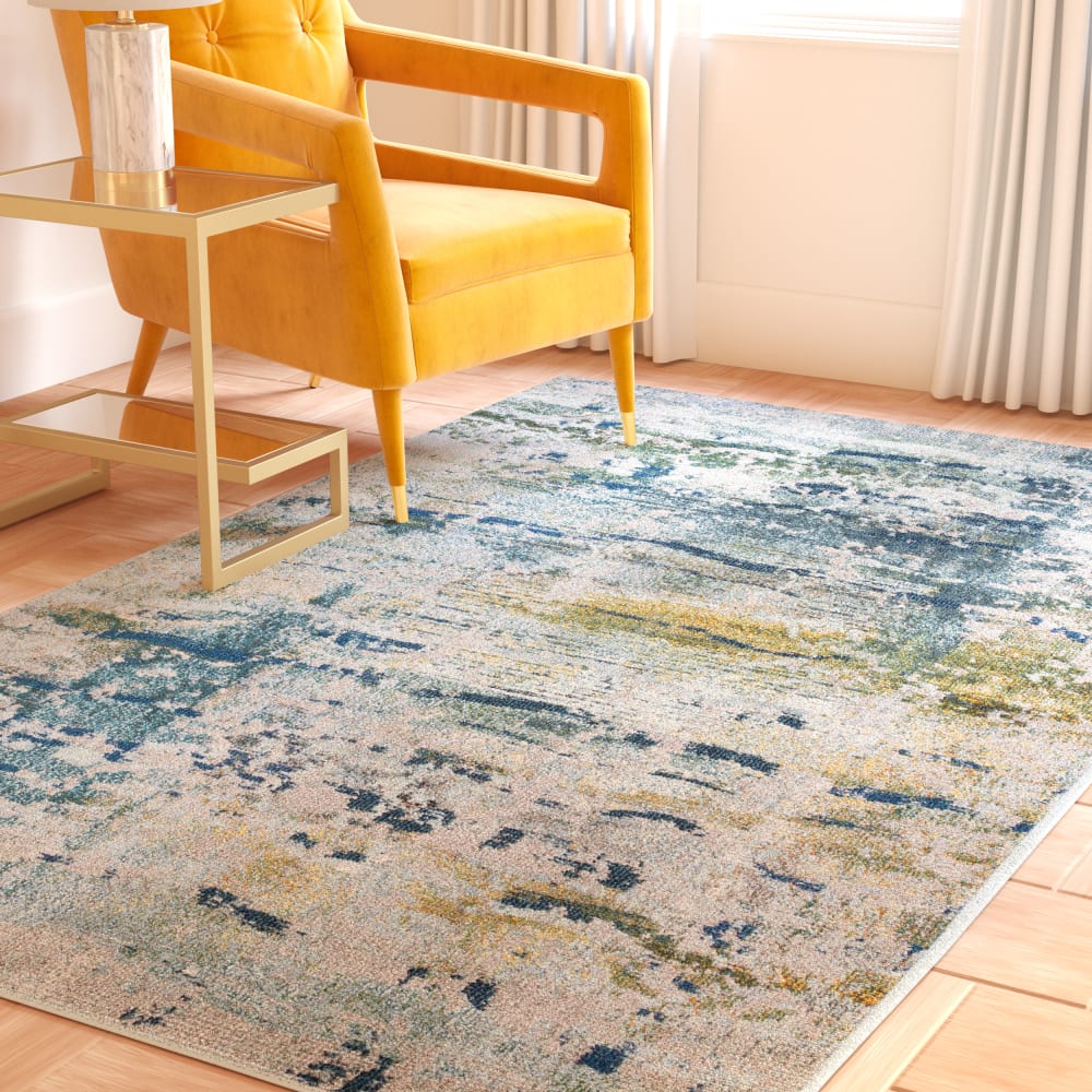 Alfombra boho chic de polipropileno azul/gris, 155 x 231 cm - Maisons du Monde