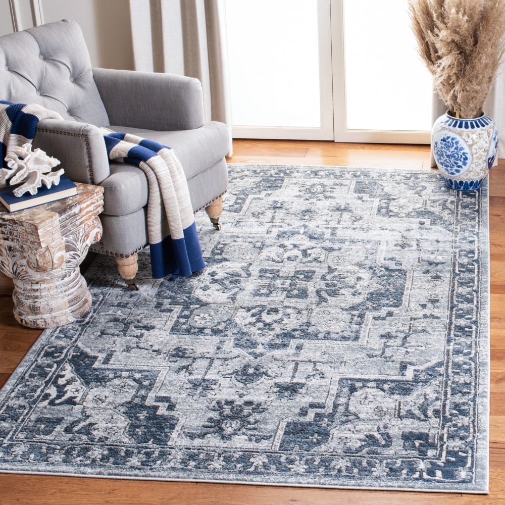 Alfombra tradicional de polipropileno azul/blanco, 122 x 183 cm