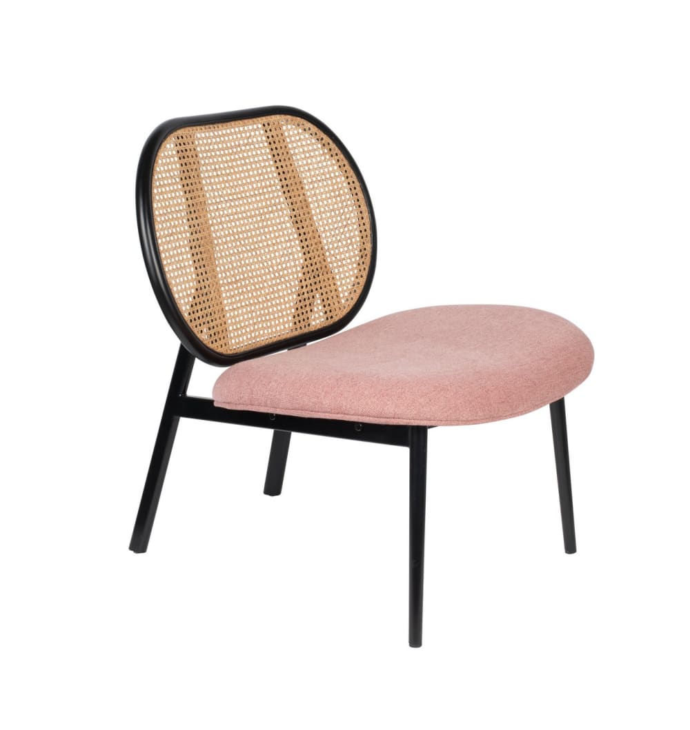 Fauteuil dossier en cannage et assise en tissu rose Fauteuil dossier en cannage et assise en tissu rose