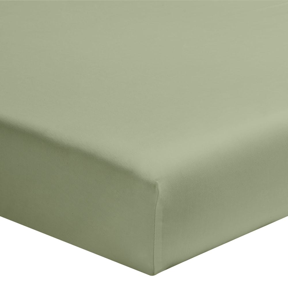 Drap housse uni en coton vert de gris 160x200
