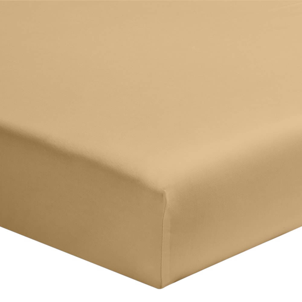 Drap housse uni en coton Biscuit 90x190