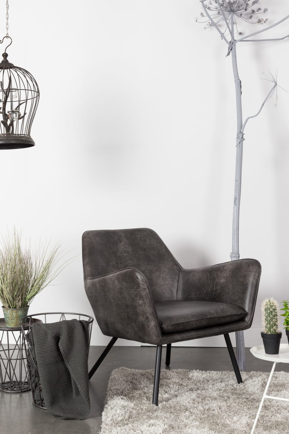 Poltrona in pelle grigio scuro - White label