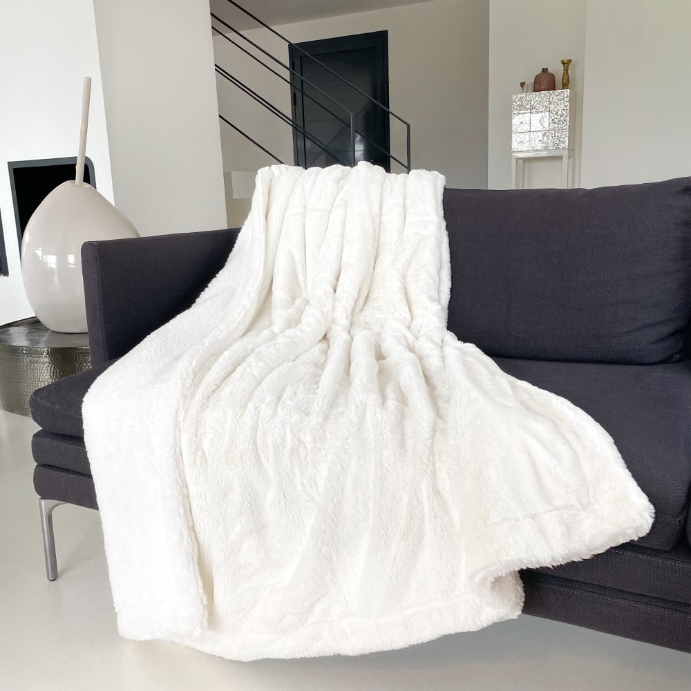 Plaid doublé imitation ''Lapin'' Cocoon off white 130x170cm
