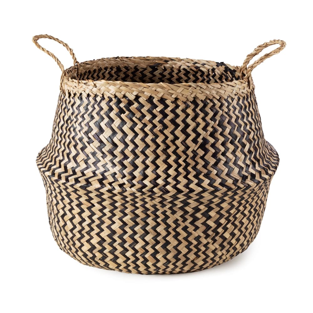 Panier en jonc de mer beige et noir H36cm Panier en jonc de mer beige et noir H36cm
