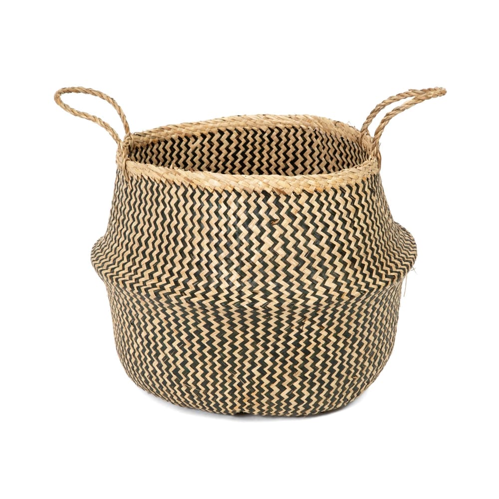 Panier en jonc de mer beige et noir H36cm - Maisons du Monde
