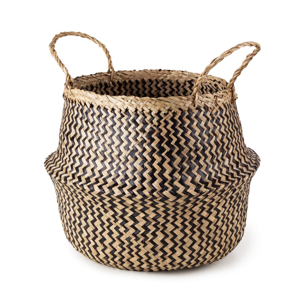Panier en jonc de mer beige et noir H32cm Panier en jonc de mer beige et noir H32cm
