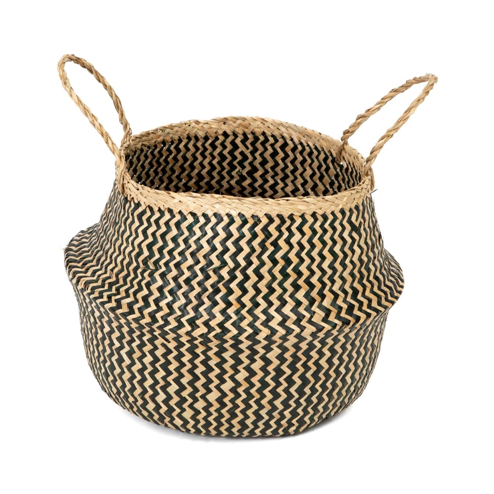 Panier en jonc de mer beige et noir H32cm - Maisons du Monde
