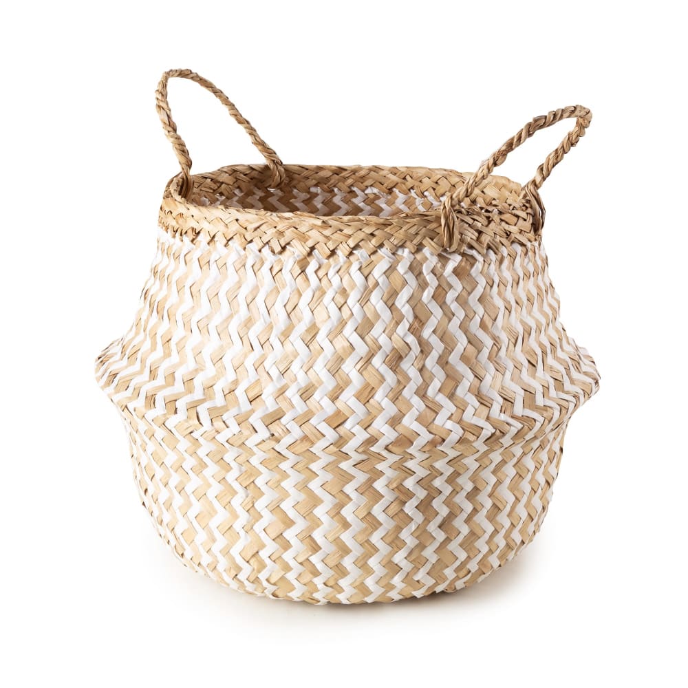 Panier en jonc de mer beige et blanc H32cm Panier en jonc de mer beige et blanc H32cm