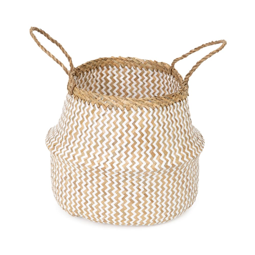 Panier en jonc de mer beige et blanc H32cm - Maisons du Monde