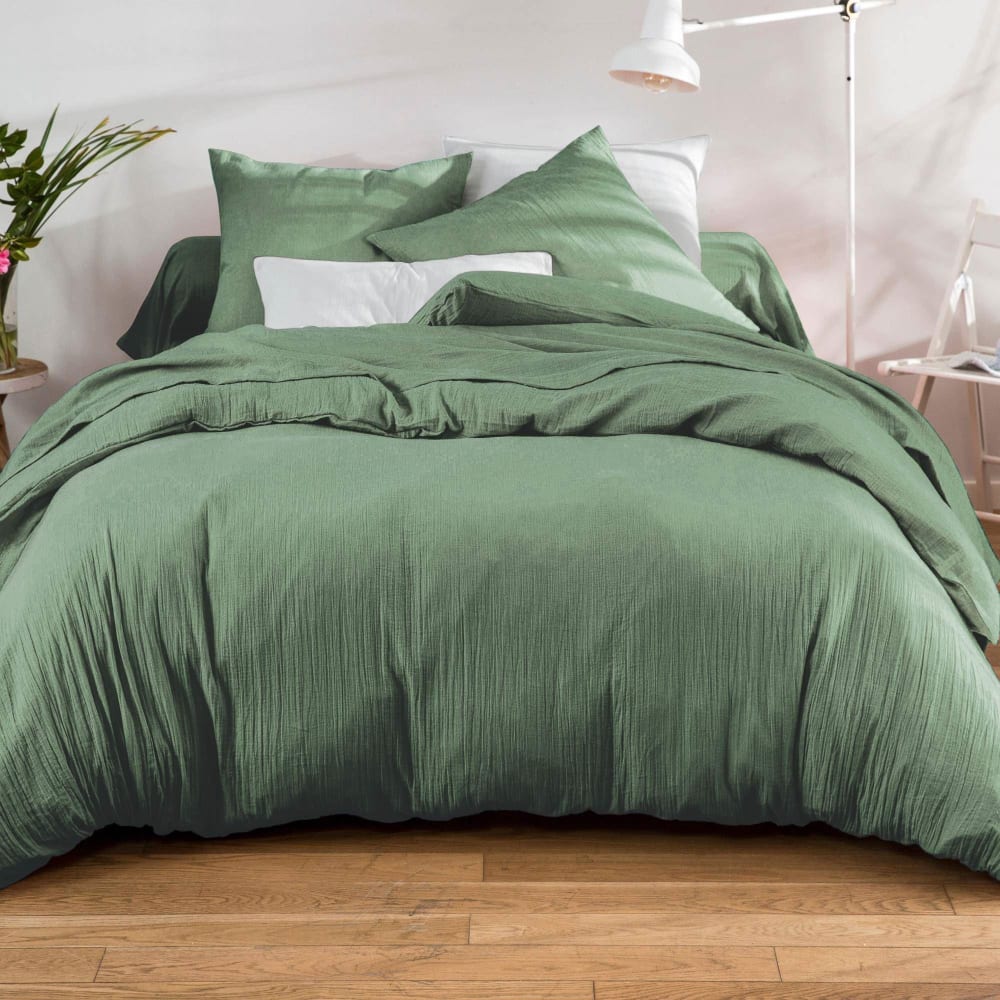 Drap-housse en coton vert céladon 140x190x28cm