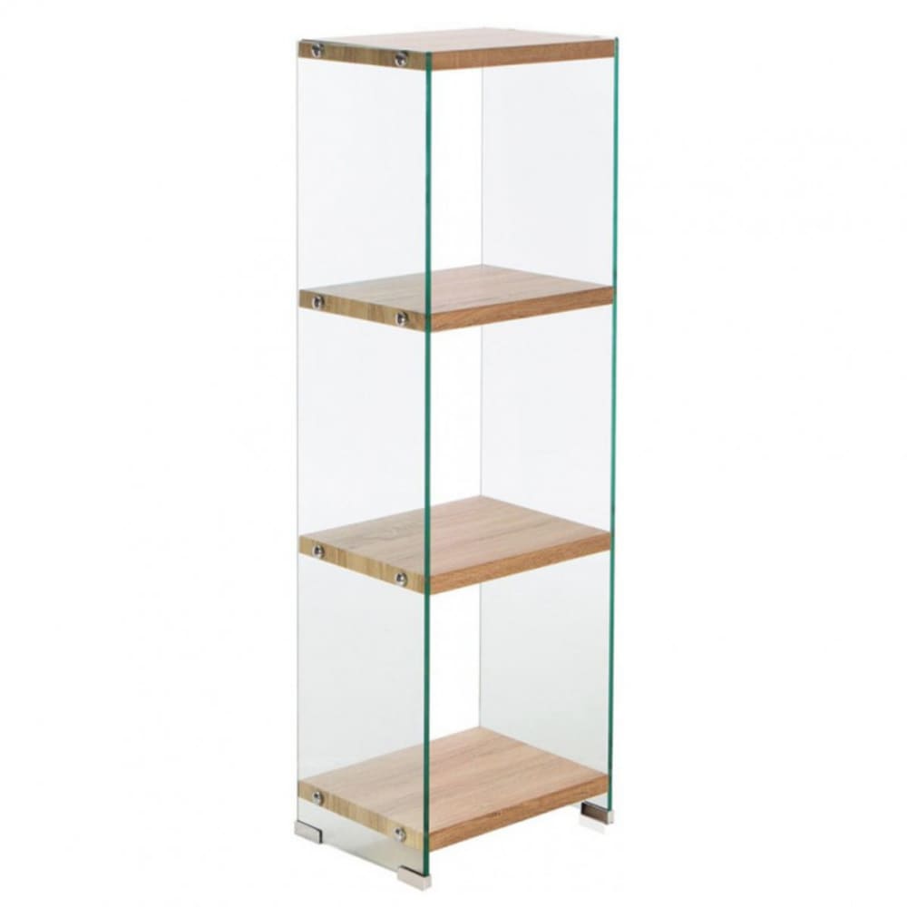 Bibliothèque h. 125 cm en verre trempé et 3 étagères décor chêne Bibliothèque h. 125 cm en verre trempé et 3 étagères décor chêne