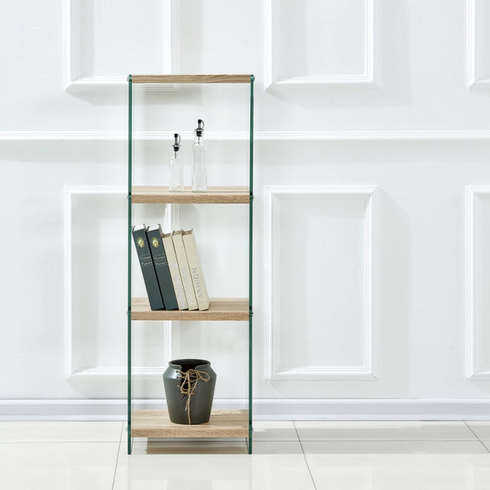Bibliothèque h. 125 cm en verre trempé et 3 étagères décor chêne - Maisons du Monde