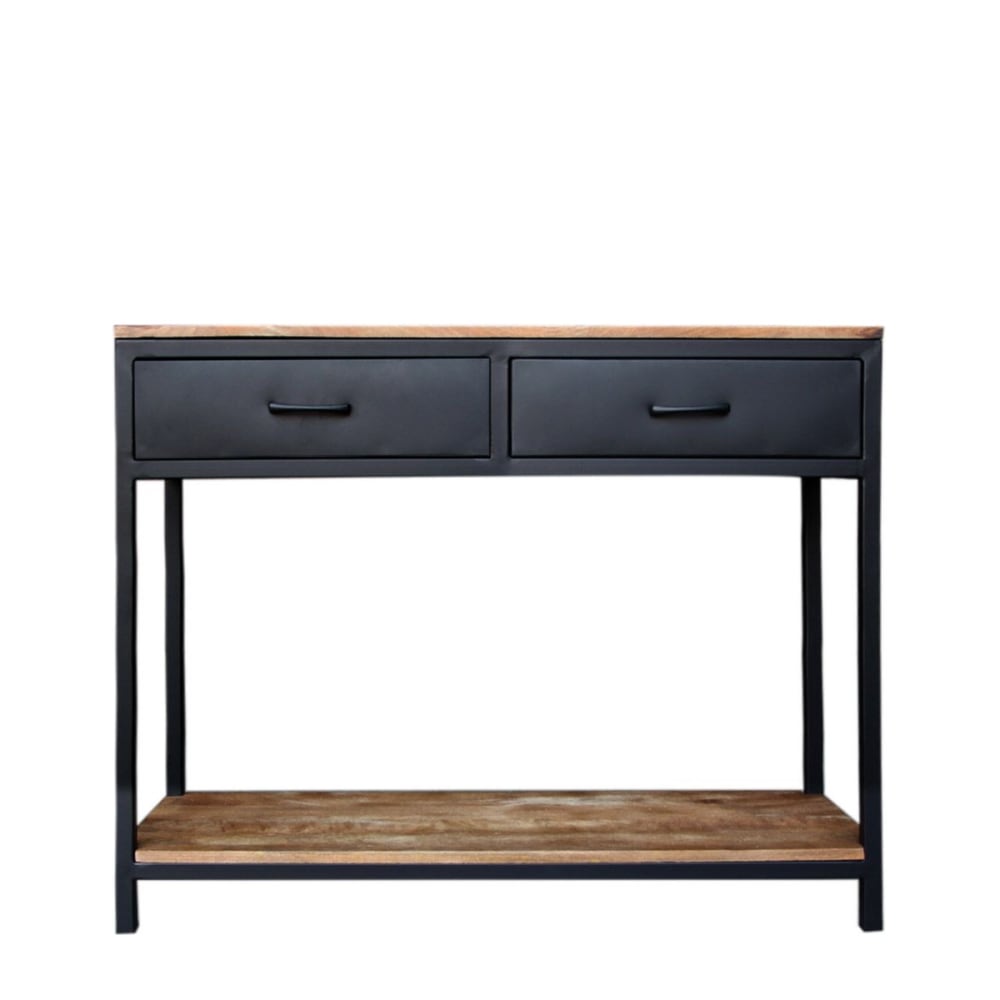 Console en métal noir avec 2 tiroirs