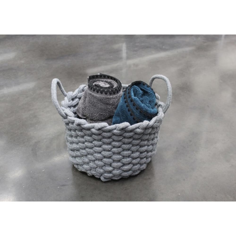 Set de 3 paniers rond en corde de coton tressée gris avec anses