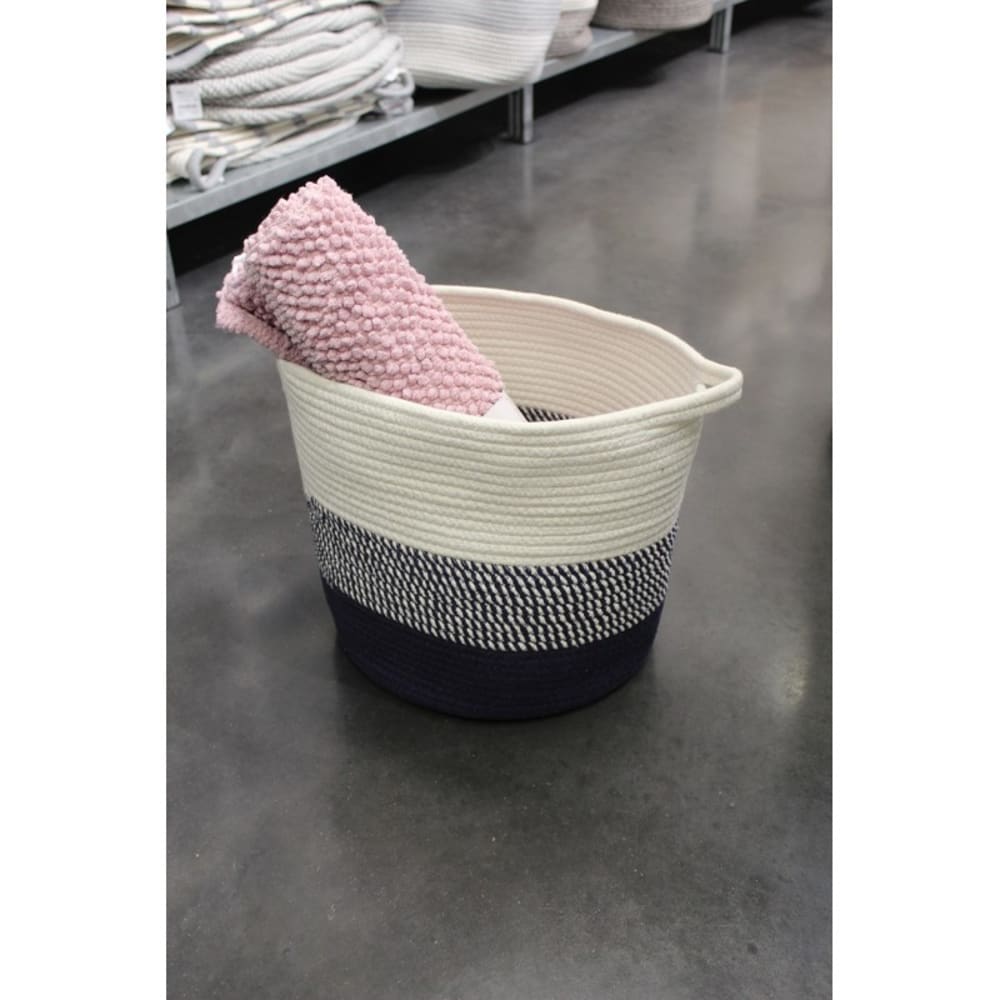 Set 3 paniers de rangement rond en corde tressée blanc bleu - Maisons du Monde