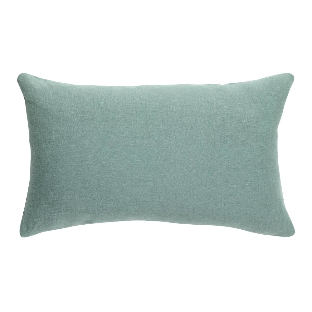 Coussin uni en lin vert de gris 30 x 50 cm