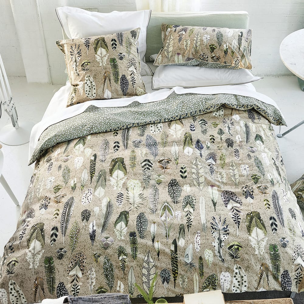 Housse de couette imprimée en coton beige 260x240