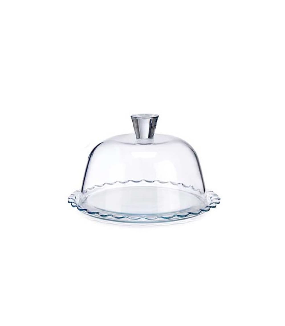 Plat présentoir en verre transparent avec cloche D26,4cm