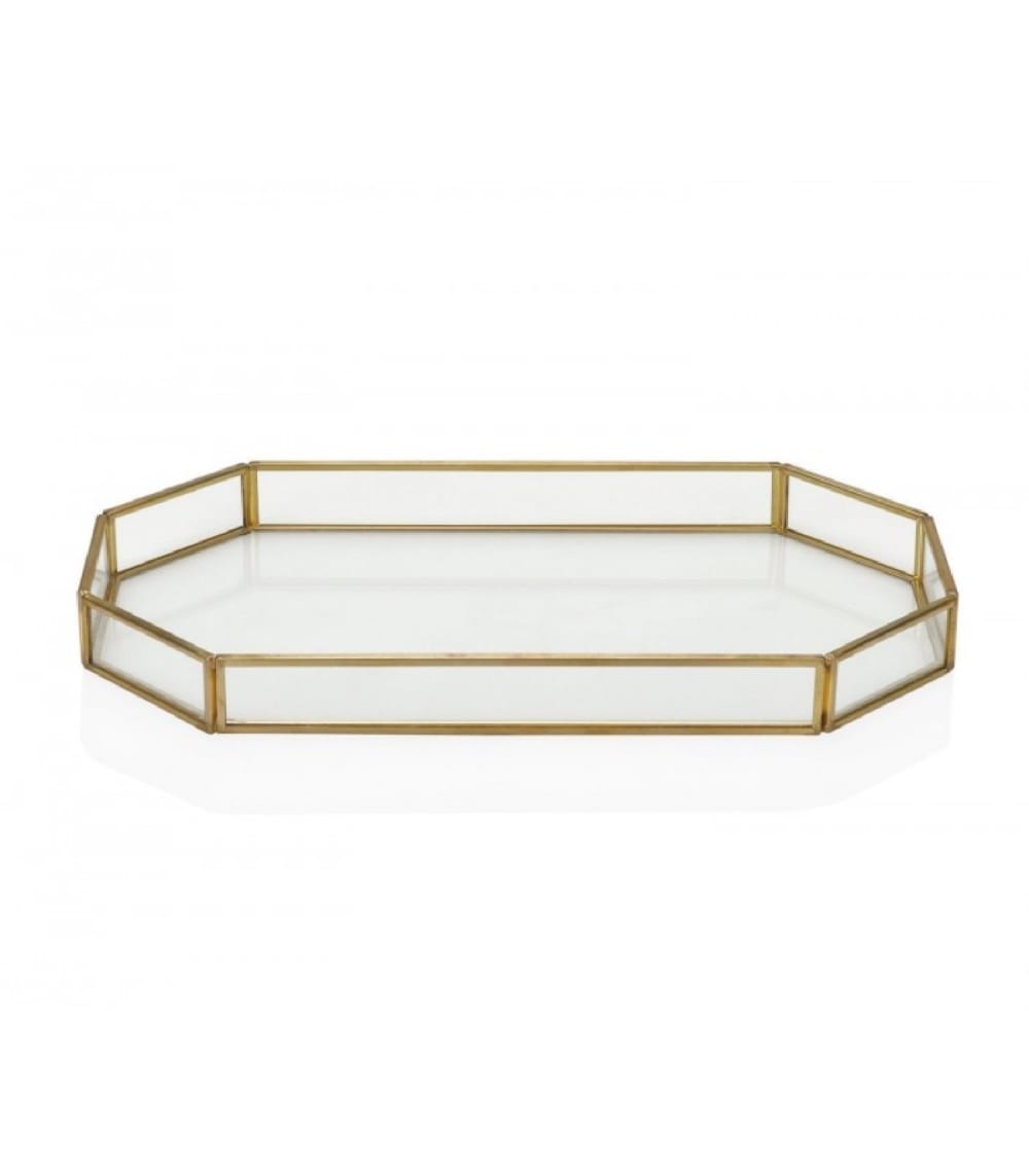 Plateau décoratif en laiton doré et verre 27x16cm Plateau décoratif en laiton doré et verre 27x16cm
