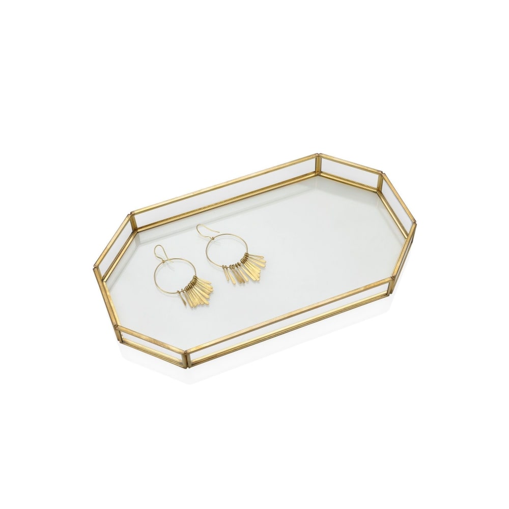 Plateau décoratif en laiton doré et verre 27x16cm - Maisons du Monde