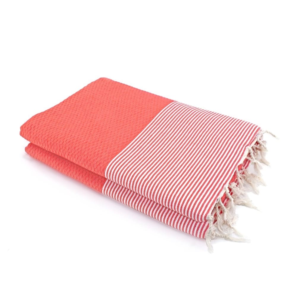 Fouta nid d'abeille xxl coton 200x200 orange corail