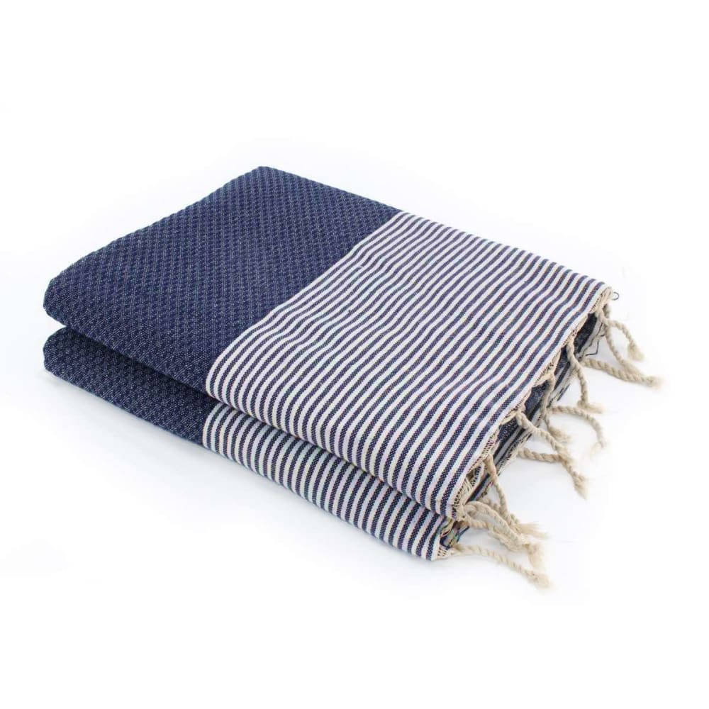 Fouta nid d'abeille xxl coton 200x200 bleu jean