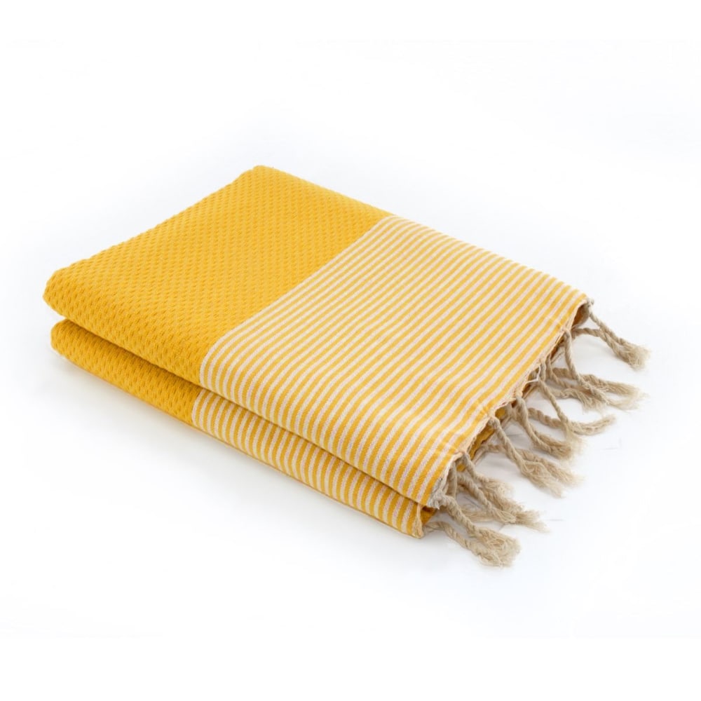 Fouta nid d'abeille xxl coton 200x200 jaune safran