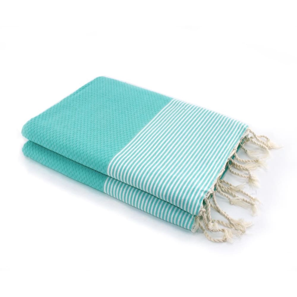 Fouta nid d'abeille xxl coton 200x200 vert turquoise