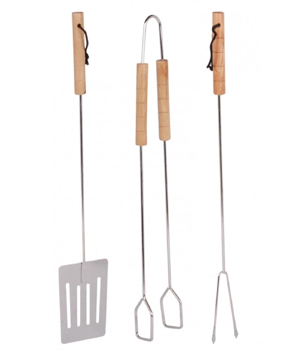 Set de 3 ustensiles pour barbecue acier et bois