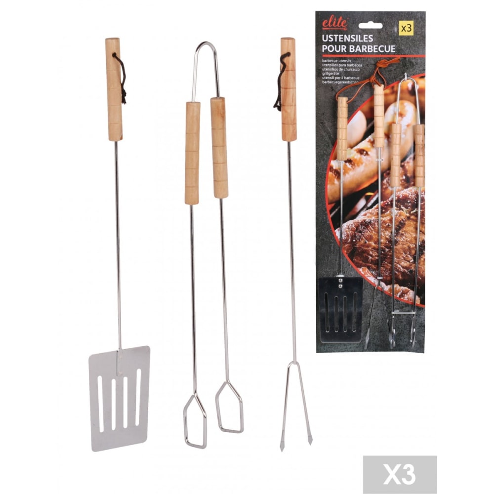 Set de 3 ustensiles pour barbecue acier et bois - Maisons du Monde