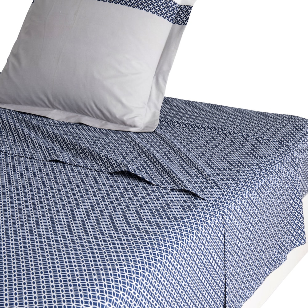 Drap housse imprimé en bambou bleu 140x190 - Maisons du Monde