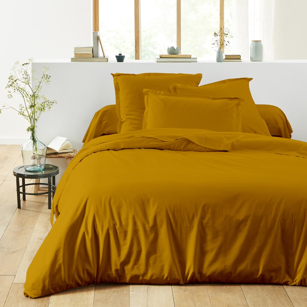 Drap housse uni en coton jaune curry 90x190 — vue 3