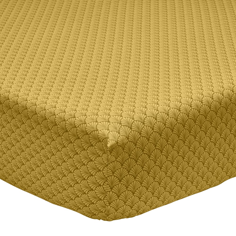 Drap housse imprimé en bambou jaune curry 90x190