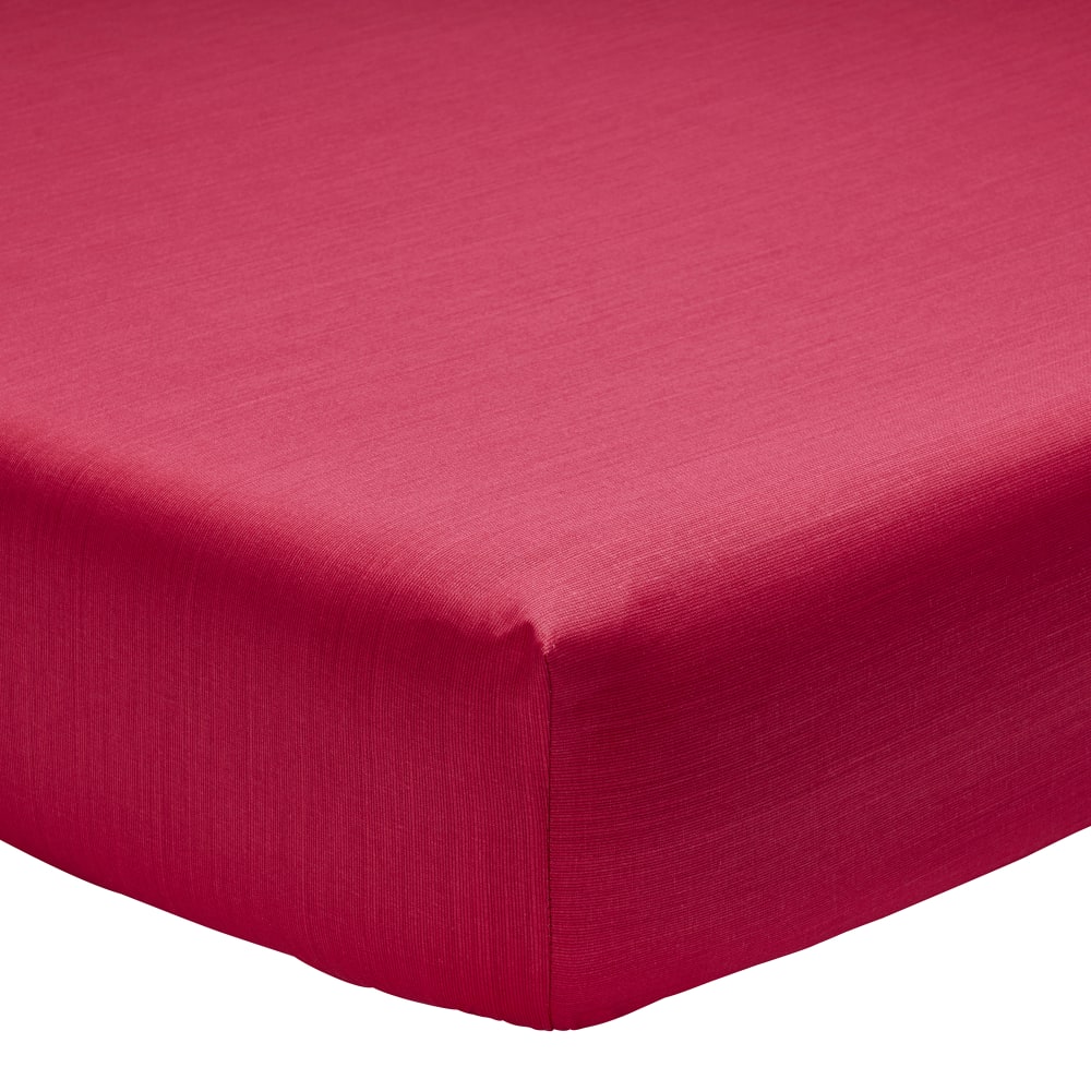 Drap housse fines rayures en bambou rouge 140 x 190