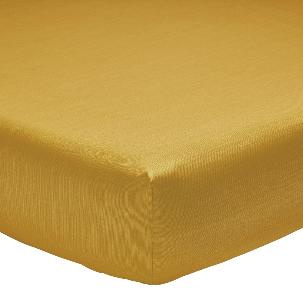 Drap housse fines rayures en bambou jaune 90 x 190
