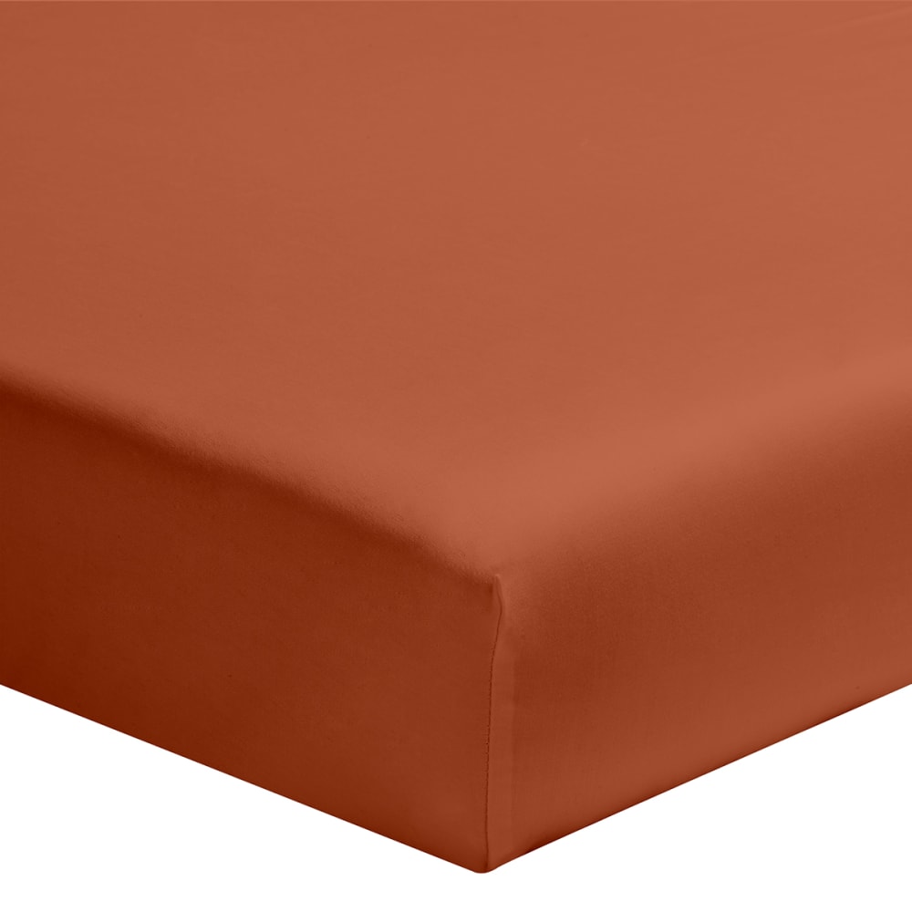 Drap housse uni en coton terracotta 90x190