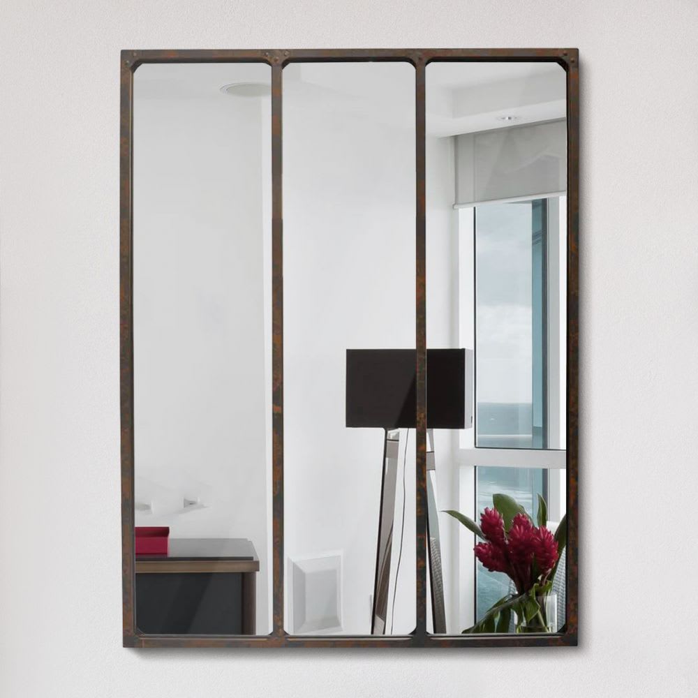 Miroir verrière style industriel 90x120 - Métal oxydé