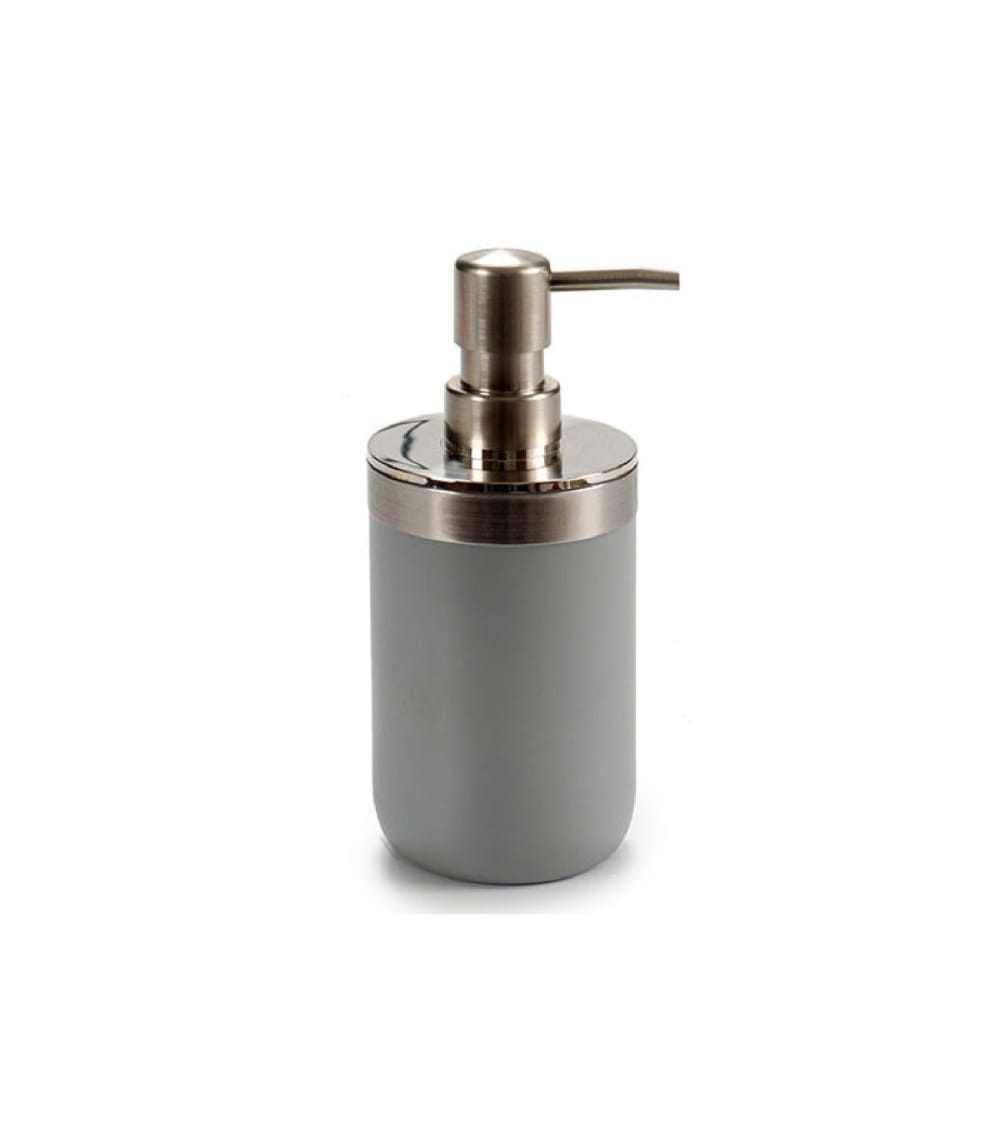 WADIGA Distributeur de savon en plastique gris et inox. Dimensions: diamètre 8cm x Hauteur 17cm - Couleur: Gris - Matière: Plastique et Inox