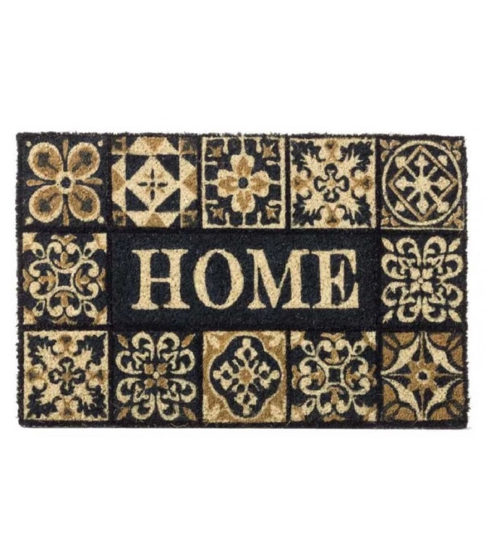 WADIGA Paillasson en coco avec inscription 'Home'. Dimensions:60x40x1.5cm - Matière: Coco - Couleur: Bleu