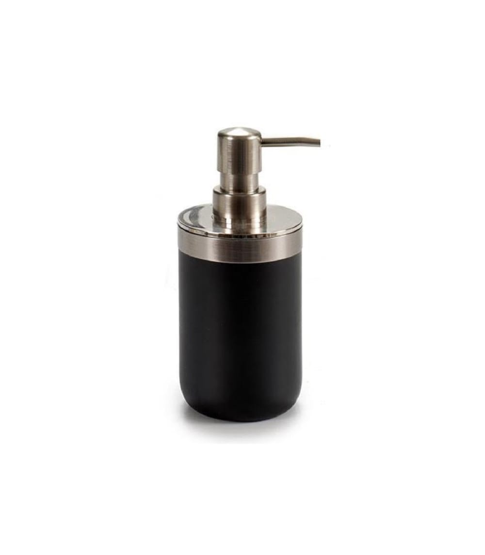 WADIGA Distributeur de savon en plastique noir et inox. Dimensions: diamètre 8cm x Hauteur 17cm - Couleur: Noir - Matière: Plastique et Inox