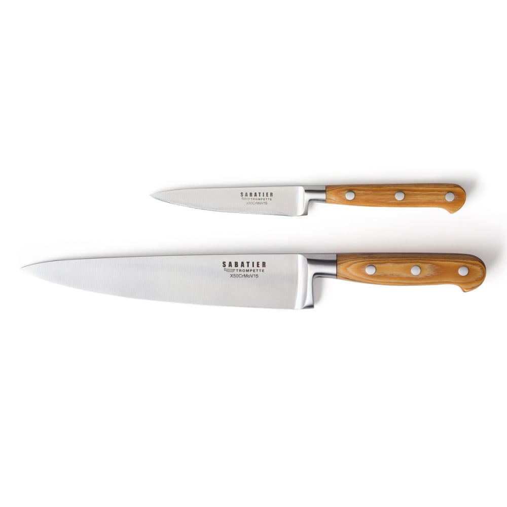 Spelucchino e coltello da cucina in legno chiaro - Sabatier