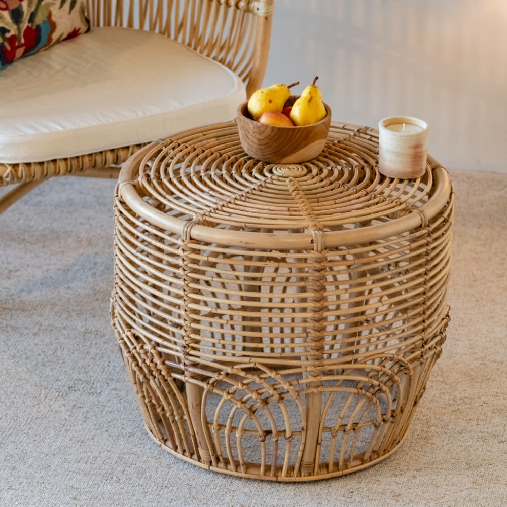 Table basse ronde en rotin 50x60